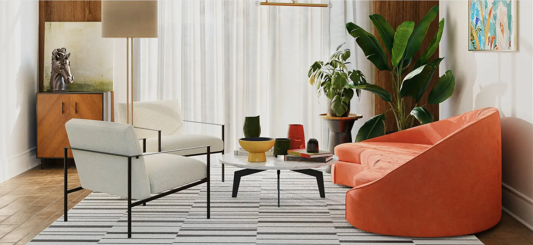 "Modern home interior design with elegant decor and furnishings"